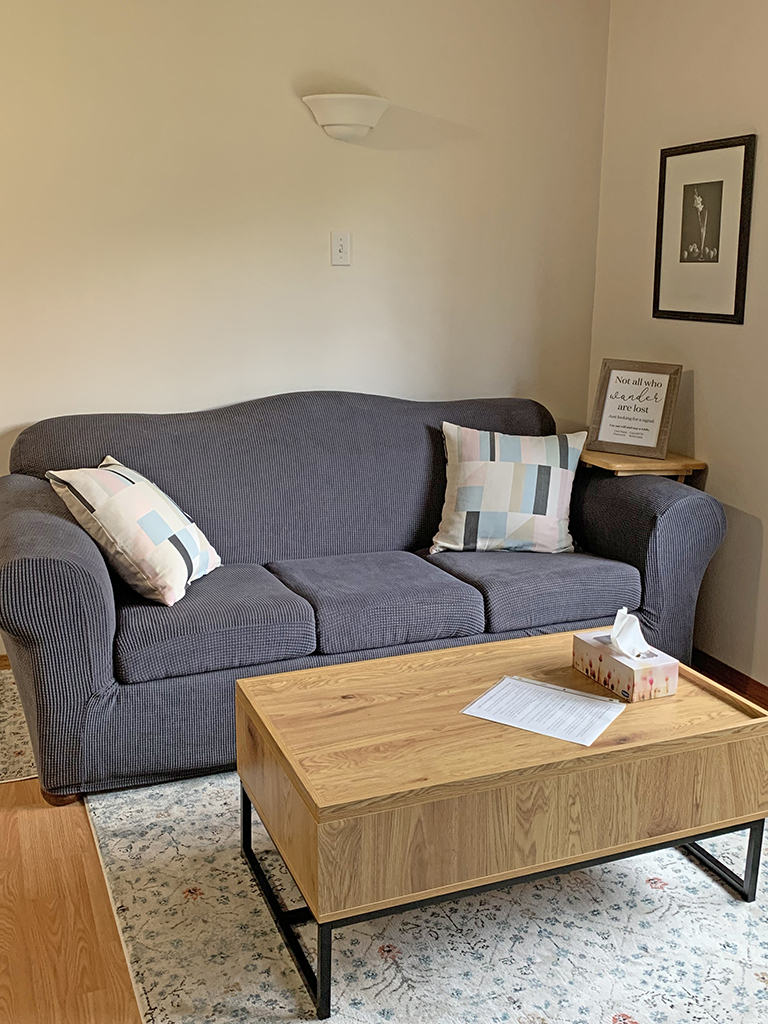 living room with double sofa-bed, coffee table