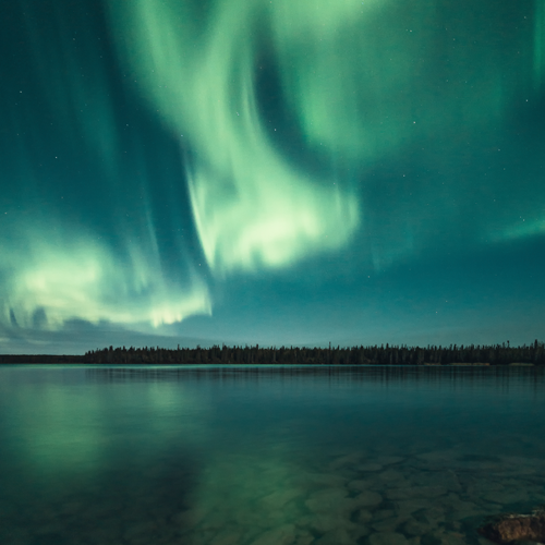 Northern Lights over lake